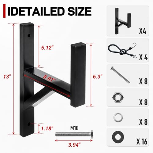 4 Pack Trailer Ladder Rack, Steel Side Mount with Straps - Image 3