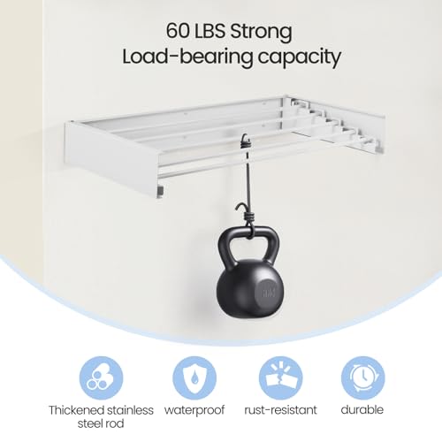 Wall Mounted Laundry Drying Rack, Carbon Steel Foldable & - Image 4