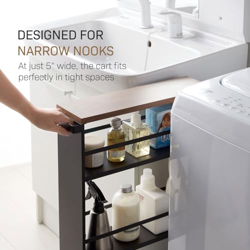 YAMAZAKI home Tower Rolling Slim Storage Cart With Handle Black - Image 6