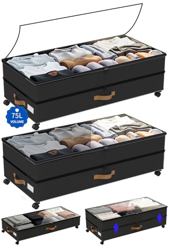 Under Bed Storage with Wheels 2-Pack, 75L XXL Under - Image 2