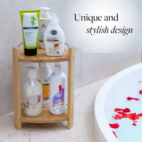 GOBAM Bamboo Shower Corner Caddy, Medium - 2 Tier Bathroom - Image 7