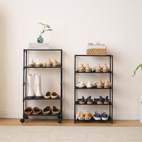 5-Tier Small Shoe Rack with Wheels, Slide-Out Metal Shoe - Image 5