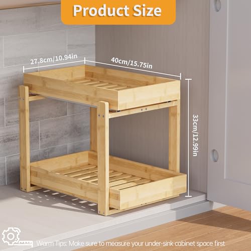 Bamboo Under Sink Organizer 2 Tier Pull Out Cabinet - Image 3