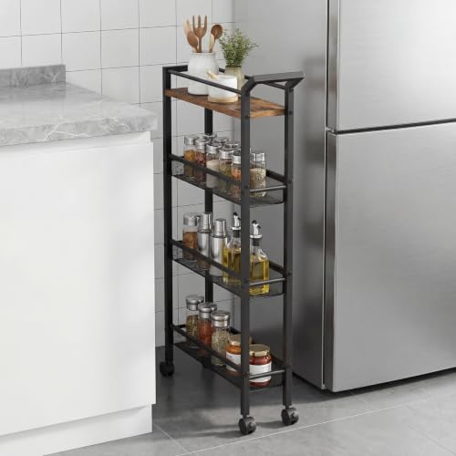 4 Tier Slim Rolling Storage Cart, 5.1 Inch Wide Narrow Storage - Image 4