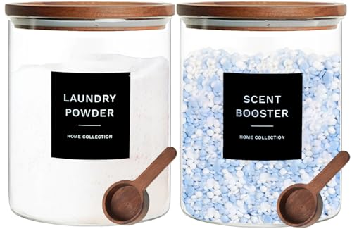 Glass Laundry Storage Containers with Acacia Lids | Home Organization - Image 2