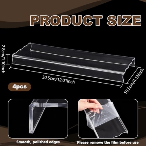 NBEADS 4 Pcs Acrylic Shelf Riser,12x3.9x1 inch Clear Display - Image 3