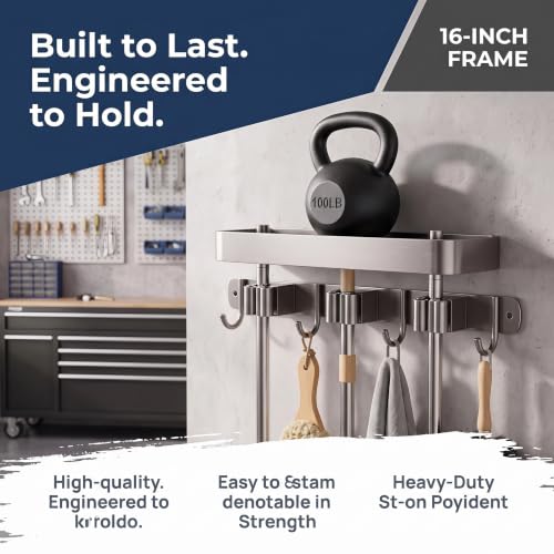 Broom Holder Wall Mount, Heavy Duty Mop Organizer with Shelf - Image 5