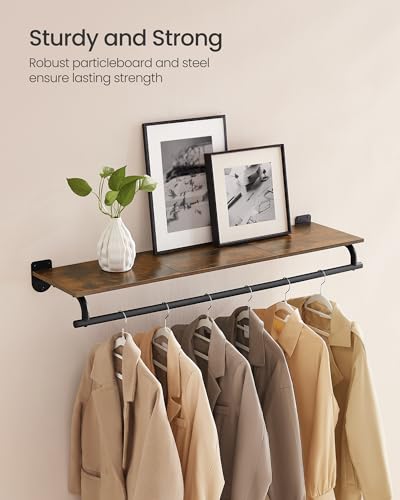 SONGMICS Wall Mounted Clothes Rack with Top Shelf, Hanging Rod - Image 5