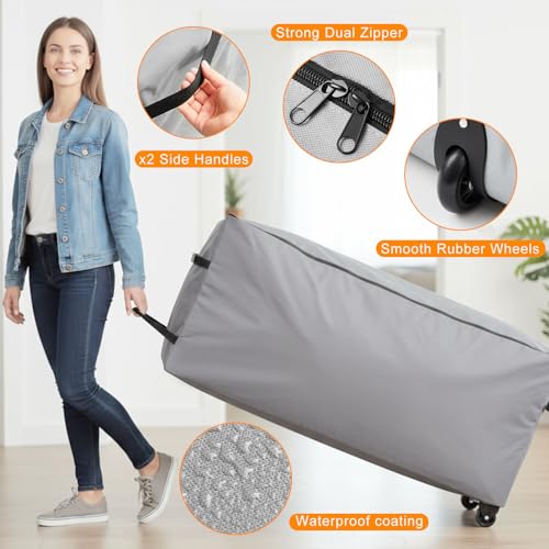 2 Pack Large Rolling Storage Bag with Wheels, 65x20x28 Inch, Grey - Image 4