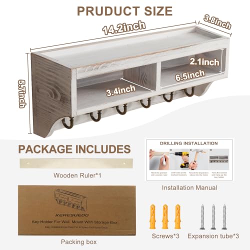 Key Holder Wall Mount with Mail Organizer, 6 Hooks & Shelf, White - Image 7