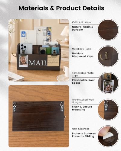 DLQuarts Solid Wood Mail Organizer Countertop or Wall - Image 6