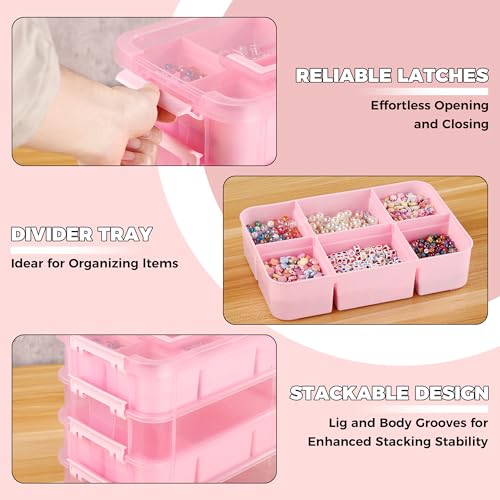 Art Supply Storage Organizer, 4-Tier 10 Qt Box, 2 Trays, Pink - Image 6