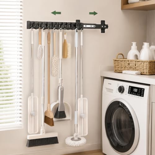 Slide Out Broom Holder 22"-Wide with 14 Movable Hooks Black - Image 2
