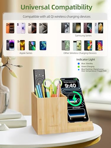 Bamboo Pen Holder for Desk with Wireless Charger, De | All Products - Image 4