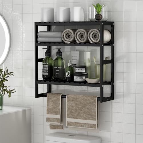 PPN 100% Bamboo Towel Rack Bathroom Storage Shelves Over - Image 2