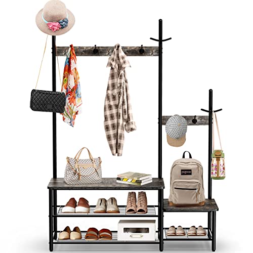 Parent-Child Hall Tree Entryway Bench with Coat Rack Sturdy Shoe - Image 2