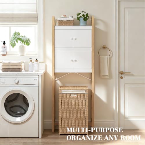 UTEX Over the Toilet Storage Cabinet with Doors, Arched Bamboo - Image 7