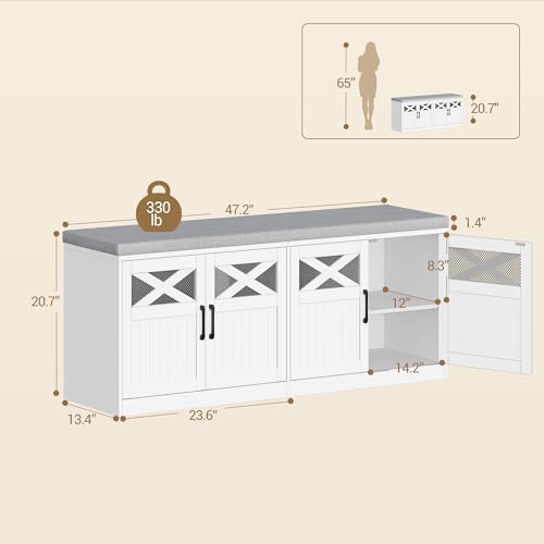 Hzuaneri 47.2" Shoe Storage Bench with 4 Barn Doors & - Image 3