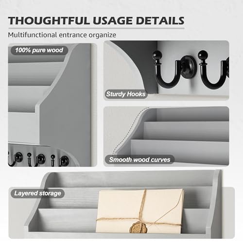 Mail Organizer Wall Mounted with Mail Slot for Home, Gray - Image 6