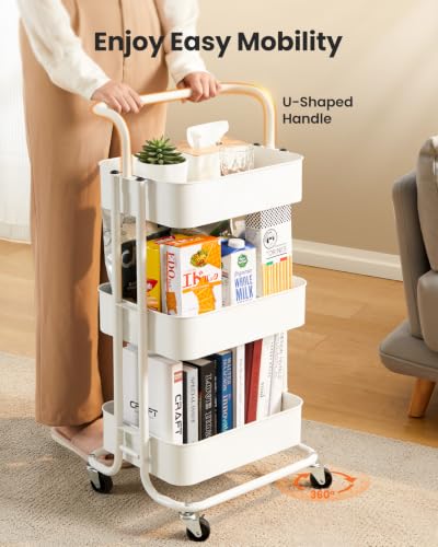 Pipishell 3 Tier Rolling Cart, Utility Cart with Wheels & Handle - Image 4