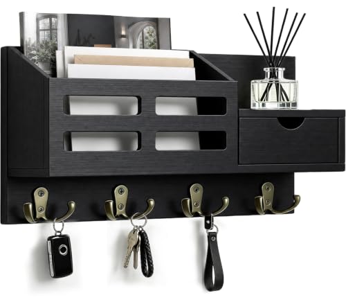 Key Holder Wall Mount Black Key Holder with Drawer& Mail Slot - Image 2