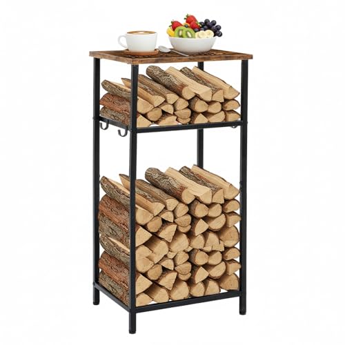 2-tier 32 Inch Firewood Rack Log Holder Indoor Outdoor, Black - Image 2