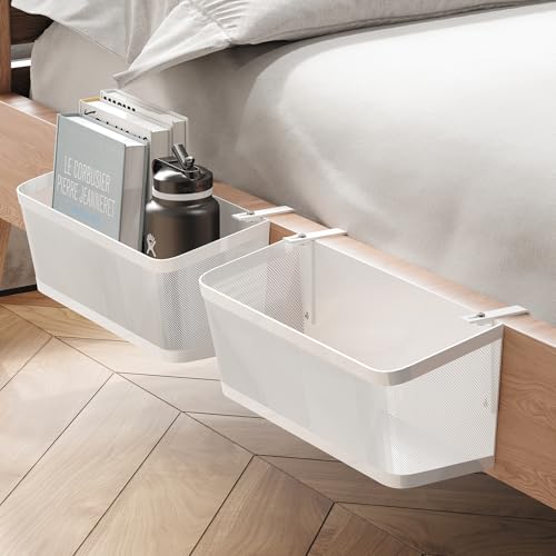 2 Pack Bedside Caddy Organizer, White Metal Hanging - Image 2