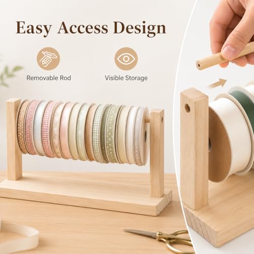 Wooden Ribbon Organizer Rack for Spools, Tabletop Ribbon - Image 5