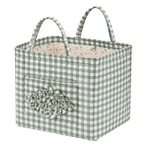 Novabright Sage Green Gingham Quilted Car Basket | Home Organization - Image 2