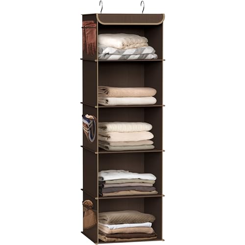 Simple Houseware 5 Shelf Hanging Closet Organizer, Brown - Image 2
