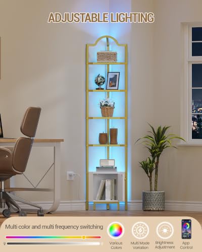 Hzuaneri 6 Tier Corner Cabinet with LED Light Corner Shelf Stand - Image 5