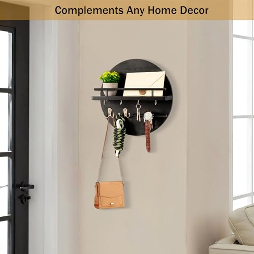 Key Holder Wall Mount with Shelf and Hooks, Mail Organizer - Image 5