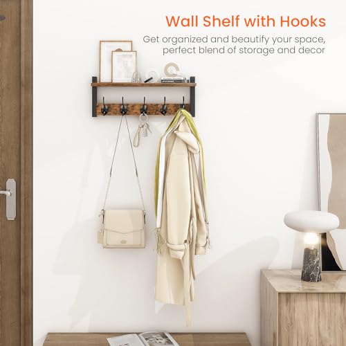 Homode Wall Hooks with Shelf, Wood Coat Rack with Shelf - Image 3
