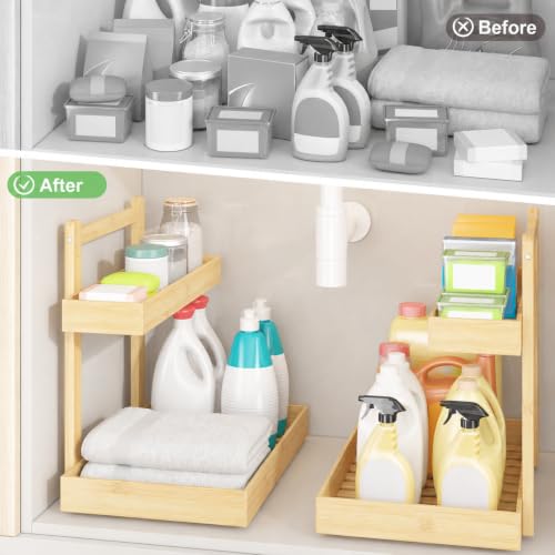 Bamboo Under Sink Organizer 2 Pack, 2-Tier Pull Out Cabinet - Image 7