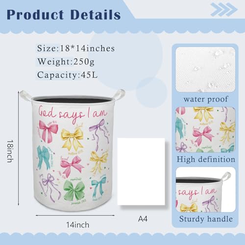 God Says I Am Colorful Bow Laundry Basket Hamper, Coquette - Image 4