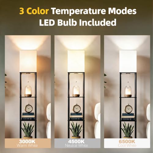 Floor Lamp with Shelves for Living Room, 3-Tier Corner Shelf Lamp - Image 4