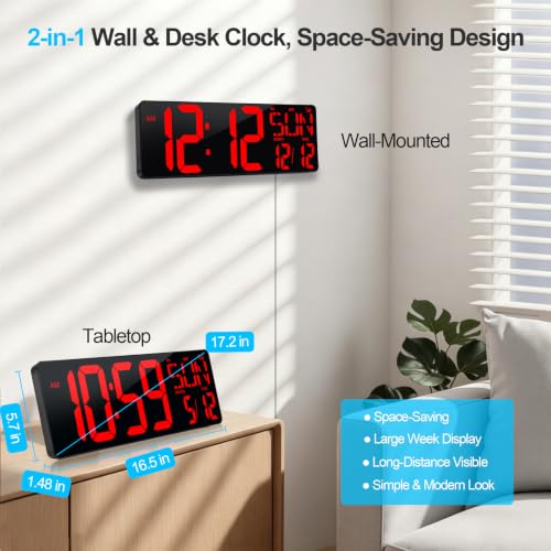 WiFi Sync 17.2" Large Digital Wall Clock, APP & Remote Control - Image 4