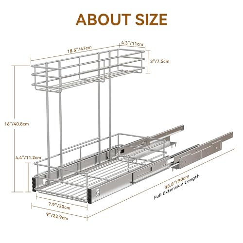 Under Sink Organizer 9" W X19 D, Pull Out Cabinet Organizer 2 - Image 3