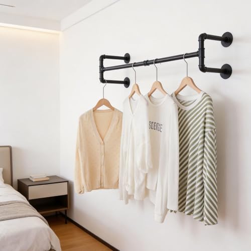 Industrial Pipe Clothes Rack Wall Mounted,Heavy Duty - Image 5