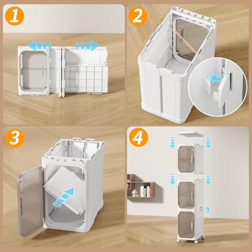 3 Tier Slim Bathroom Storage Cabinet, Foldable and Movable, White - Image 5