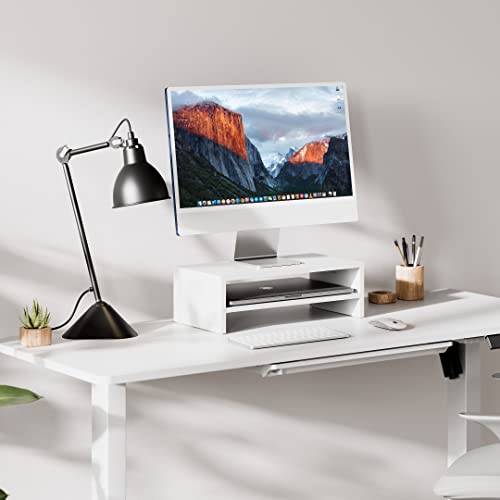 FITUEYES Wooden Monitor Stand Riser, 2-Tier Desk Storage Shelf - Image 3