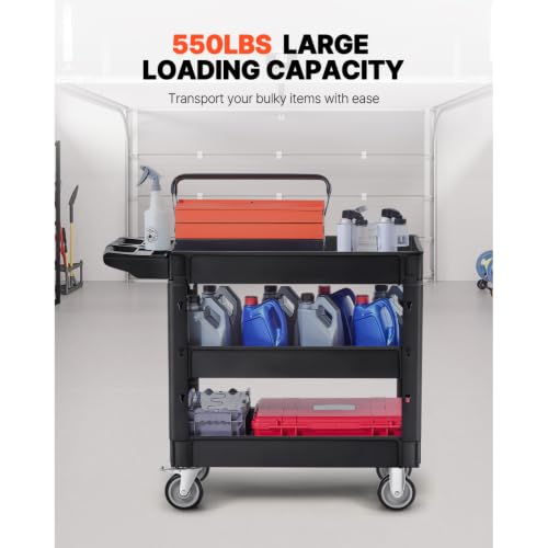 3-Shelf Utility Service Cart, 550 lb Capacity with 360° Swivel - Image 5