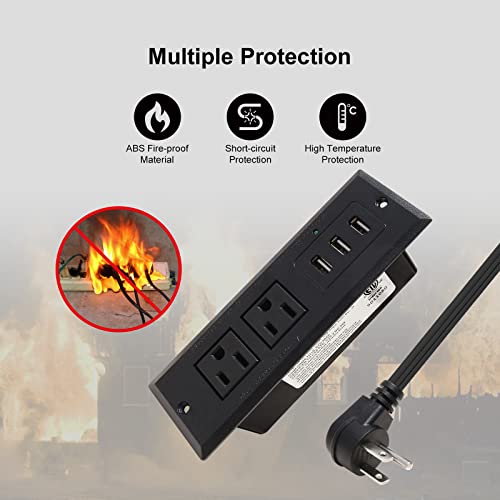 Desktop Recessed Power Strip with USB Flush Mount Power Socket 2 - Image 6