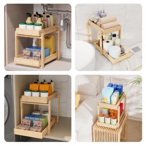 Bamboo Under Sink Organizer 2 Tier Pull Out Cabinet - Image 6