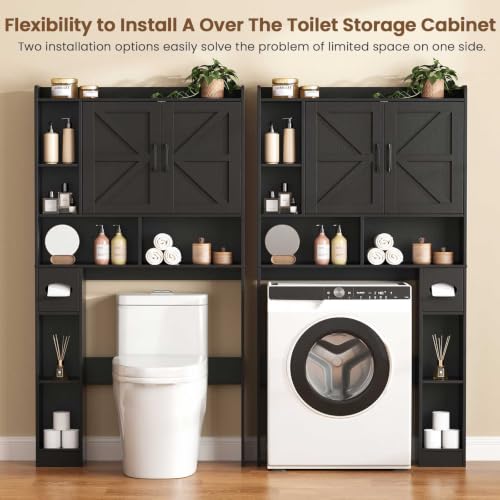 Vabches Over The Toilet Storage Cabinet with 2 Barn Doors, Black - Image 5