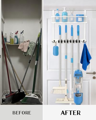 Lorbro Over the Door Broom and Mop Holder with Basket, 4 - Image 5