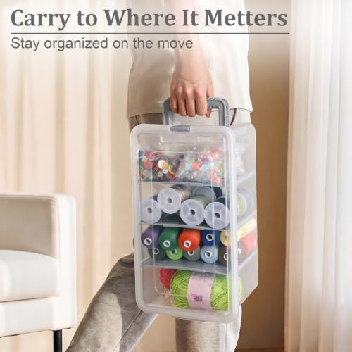 BTSKY Clear Plastic Dividing Storage Box with 4 Deep Compartment - Image 6