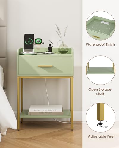 Nightstand with Charging Station,3-Tier Modern Bedside Table - Image 7