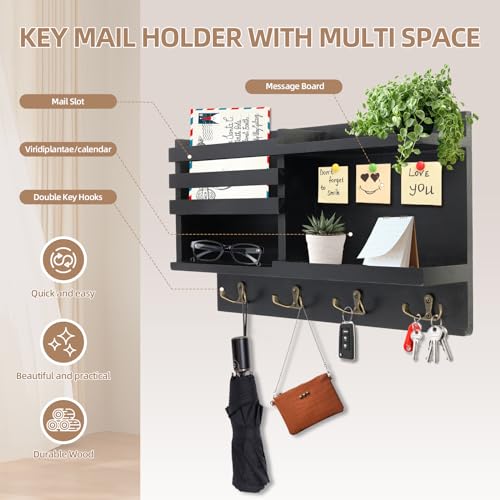 Key Holder Wall Mount, Wood Key and Mail Organizer for Wall - Image 5