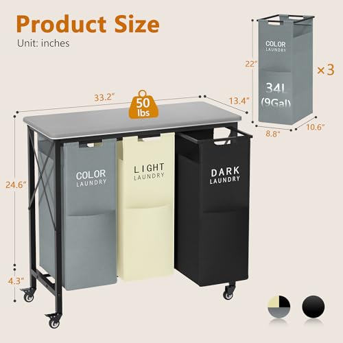 3 Section Laundry Hamper with Ironing Board - Image 4